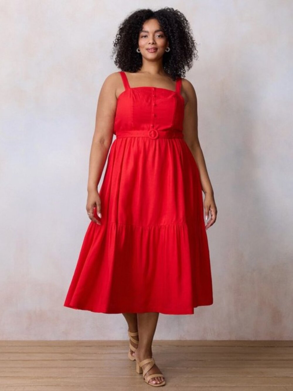 Lauren Conrad Linen Tiered Midi Sundress 2X